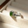BF CLUB 925 Sterling Silber Ringe für Damen Einfach Geometrisch Handgefertigt Unregelmäßig Retro Grüner Stein Ring Allergie Für Geburtstagsgeschenk