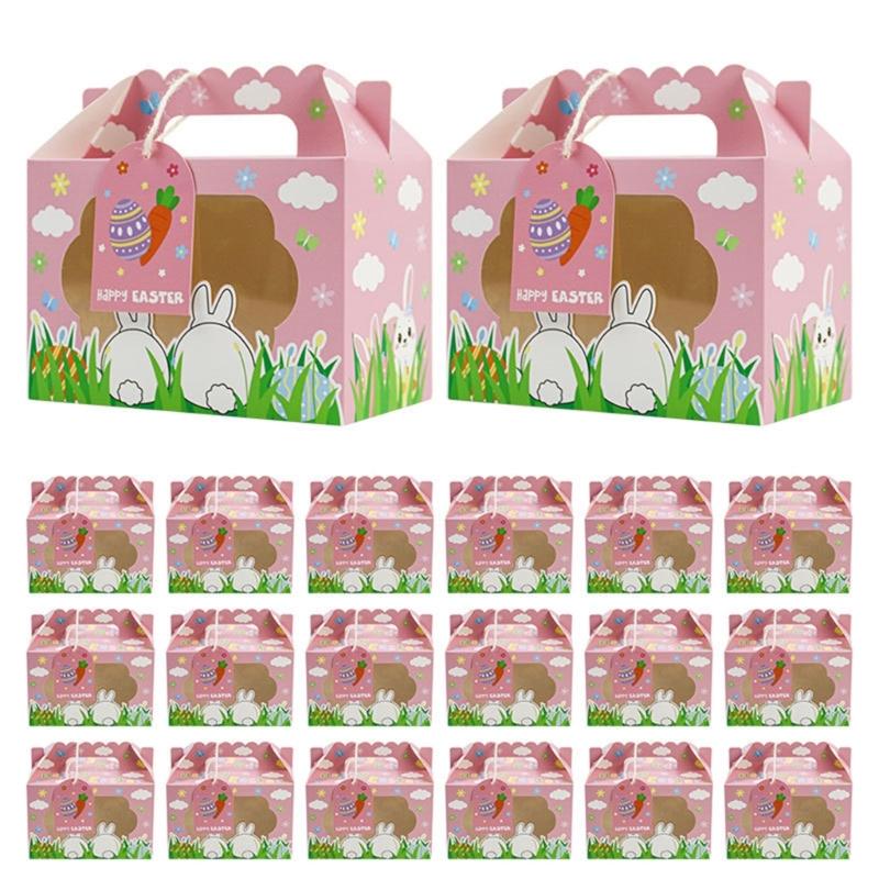 12Pcs Easter Themed Gift Packaging Boxes with Handles and Clear Window Candy Chocolate Holder Case for Holiday Supplies