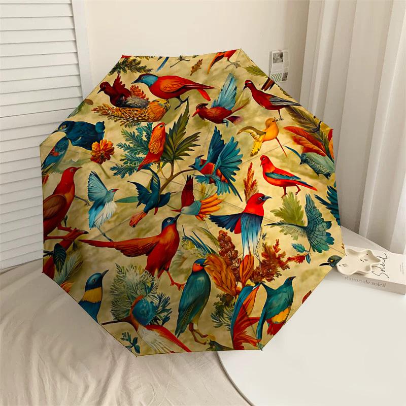

1PC Birds Flowers Umbrella-8-Rib Reinforced Portable Folding Travel Suitable for All Seasons Outdoor Daily Use-H0387