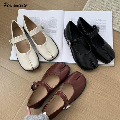 Fashion 2025 Spring Autumn Vintage Split Toe Tabi Women Ballet Flats Fashion Mary Janes Soft Soft Walking Loafers Casual Lazy Chic Shoes