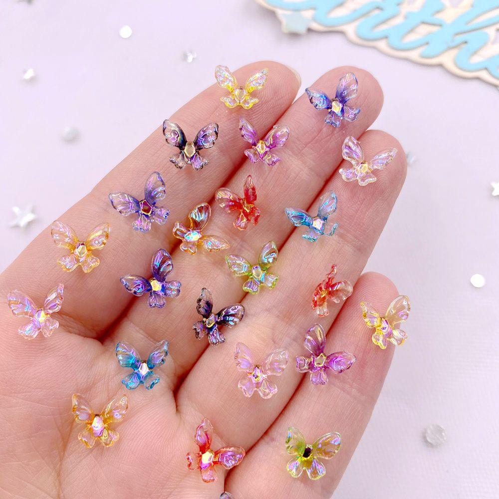 7mm/9mm/11mm Mixed Glitter Resin Colorful Mini 3D Rotating Crystals Butterfly Flat Back Rhinestone Nail Art Applique DIY Crafts