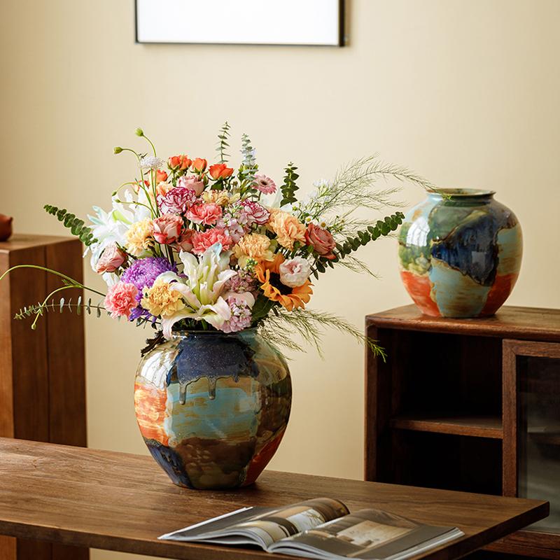 Ceramic Vase Color Irregular Stitching Hand-doodle Flower Vase Floral Arrangement Accessories Terrarium Home Decoration