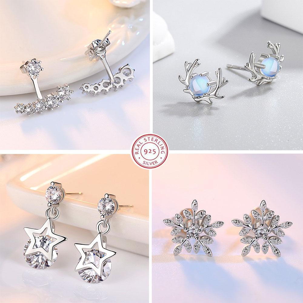 925 Sterling Silber Schmuck Damen Mode Niedlich Klein Klar Kristall Zirkonia Steckerohrringe Geschenk für Mädchen Teenager Damen R003