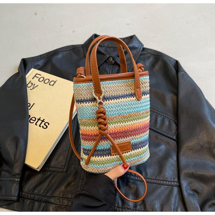 Fashion Portable Striped Women Crossbody Bags Straw Large Capacity Beach Bag Shoulder Bags Ladies Casual Clutch Purse