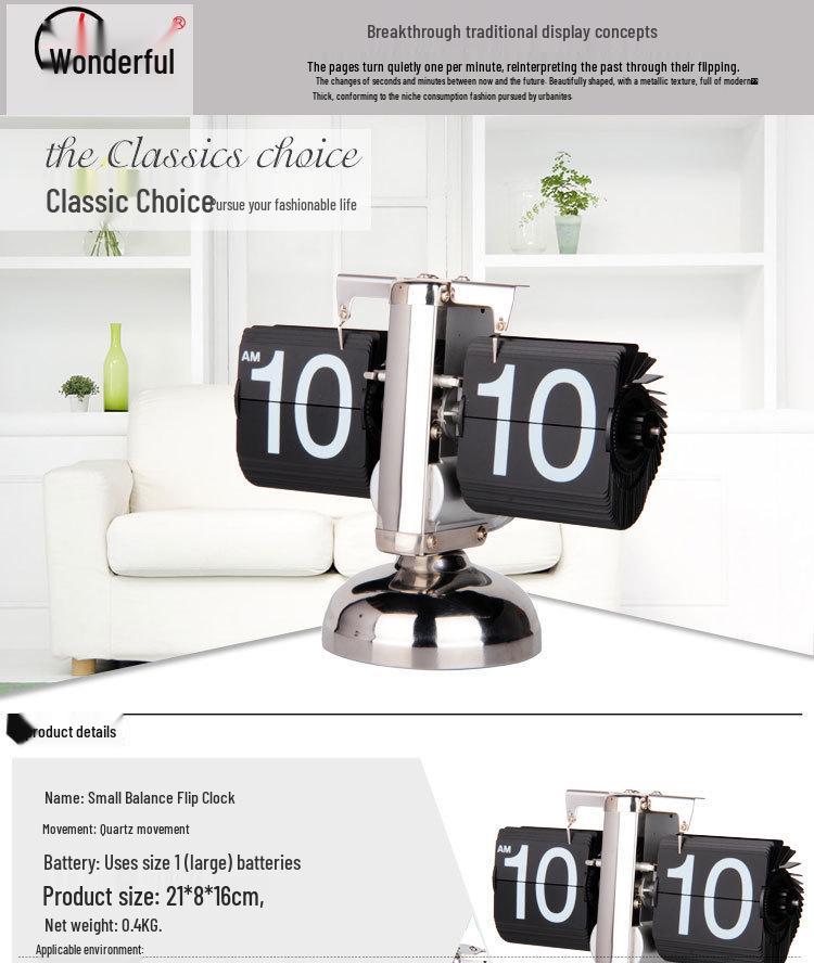 European Style Automatic Flip Desk Clock – Creative Small Mechanical Design for Living Room