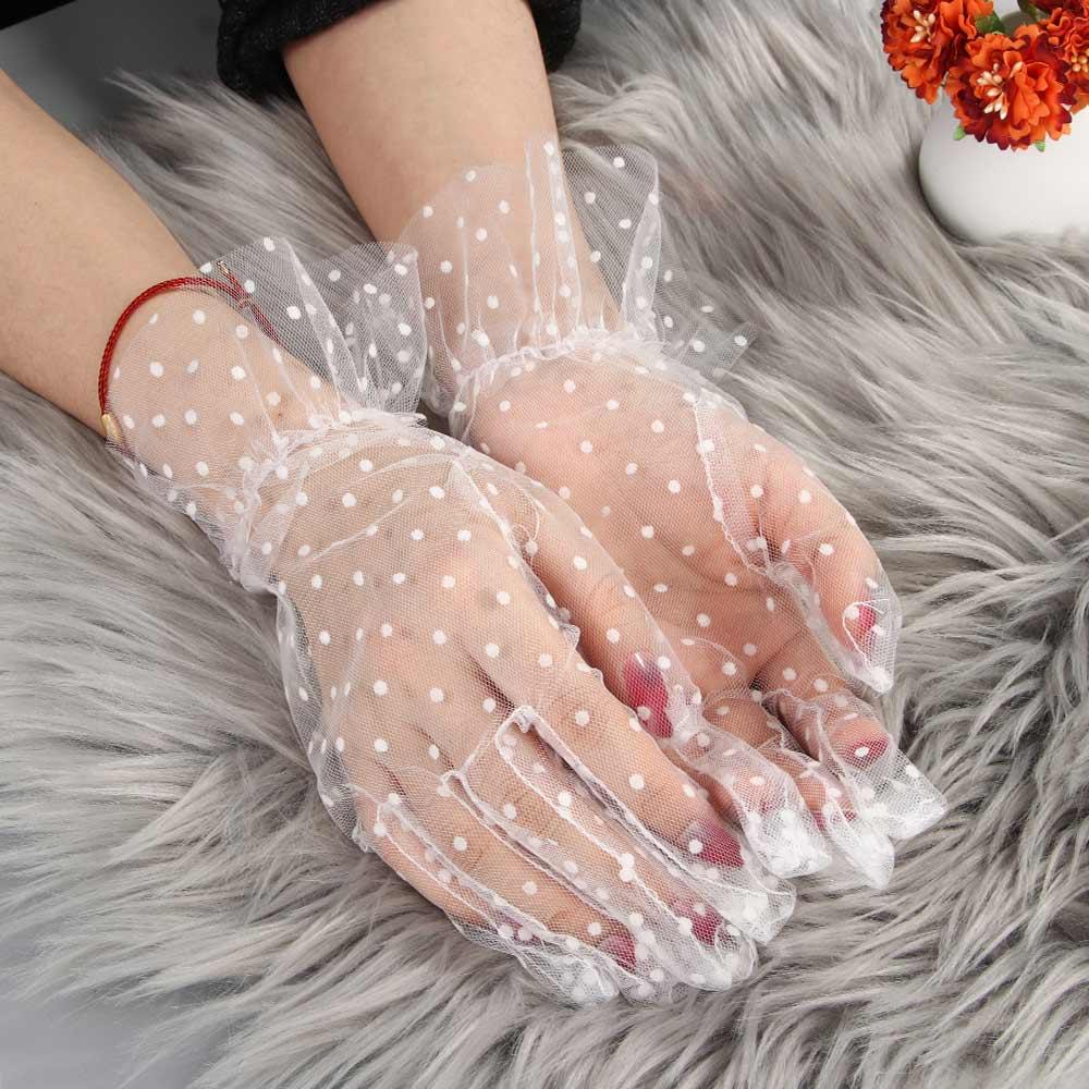 Accessoires Flexibles Doigt Entier Crème Solaire Extensibles Gants à Pois Gants en Tulle à Pois Mitaines en Dentelle