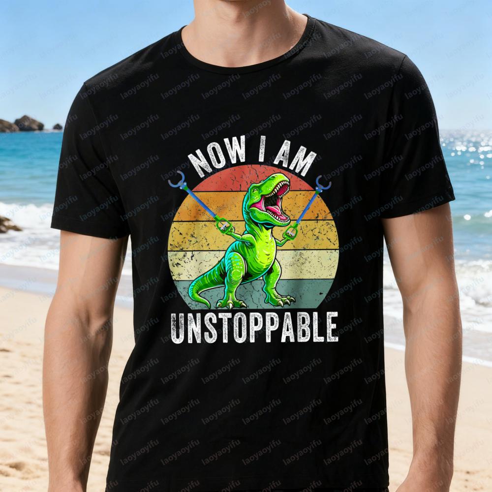 

Vintage Dinosaur Unisex Tee Now I Am Unstoppable T-Rex Print Tops Casual Style Funny Kawaii Fashion Streetwear Men s Clothing 5XL різнокольоровий