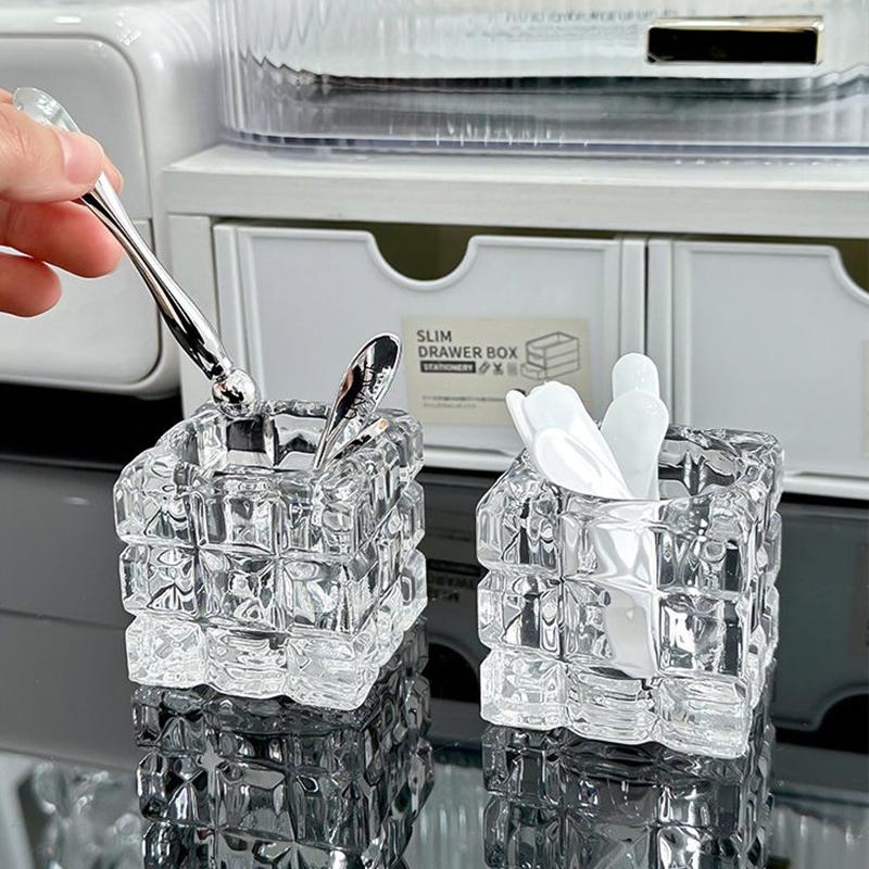 Maskenlöffelhalter Cremelöffel Tischplatte Make-up Aufbewahrungsbox für Augencreme Pick Massagestab Glas Kerzenständer Make-up Organizer