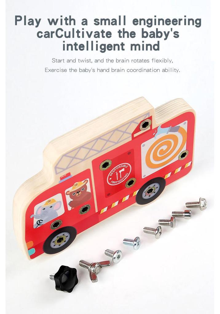 Wooden Fire Truck Screwdriver Set for Kids: Sensory Assembly Toy for 3-5 Years