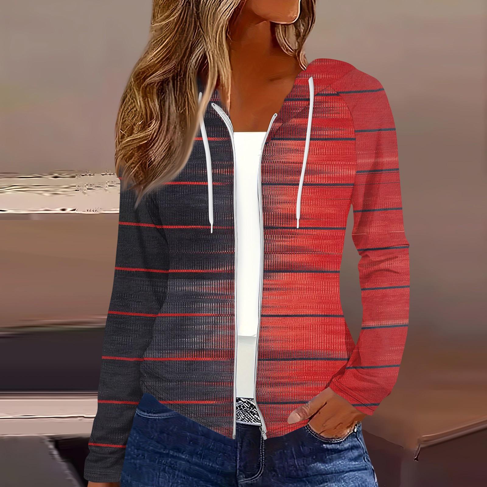 Женская мода повседневная застежка-молния с капюшоном и принтом с длинным рукавом — фото 15