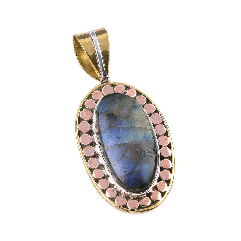 Přírodní labradorit 925 Ryzí stříbro Šperky Dvoubarevný přívěsek 1,50" G8d92