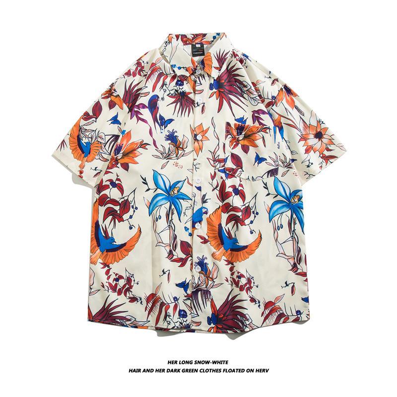 Summer Mens Hawaiian Casual  Shirts Short Sleeve Button Fashion Print Beach Floral  Vintage Tops
