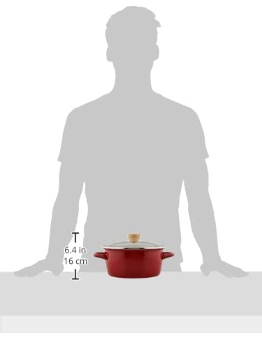 Bestco Glossy 20cm Enamel Casserole with Glass Lid, Induction Cooking Compatible, Red, ND-4443