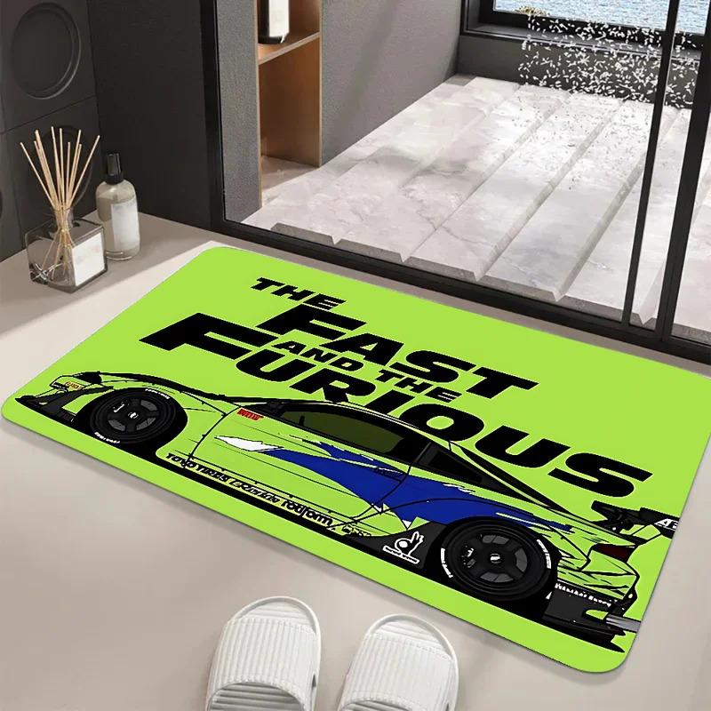 VIKAMA Personalised Green Sports Car Doormat Easy-Clean Household Entrance Anti-Slip Wear-Resistant Doormat Home Decor