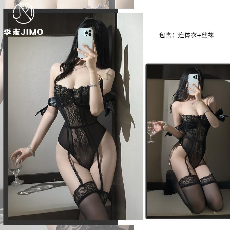 Sexy Underwear Extra Large Size Romantic Lace Tube Top Satin Strap Bow Sexy Perspective Onesie Women