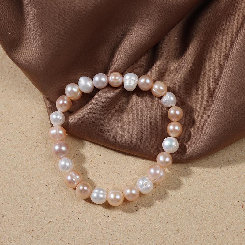 Elegante Natürliche Süßwasserperlenarmbänder für Damen Weißes Barockperlen-Charm Elastisches Armband Feiner Schmuck Hochzeitsparty 8-9mm