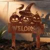 Halloween Landscape Accents Rusty Metal Pumpkin Garden Stake, Spooky Evil Face Welcome Yard Sign, Silhouette Stakes Outdoor Decorative Lawn