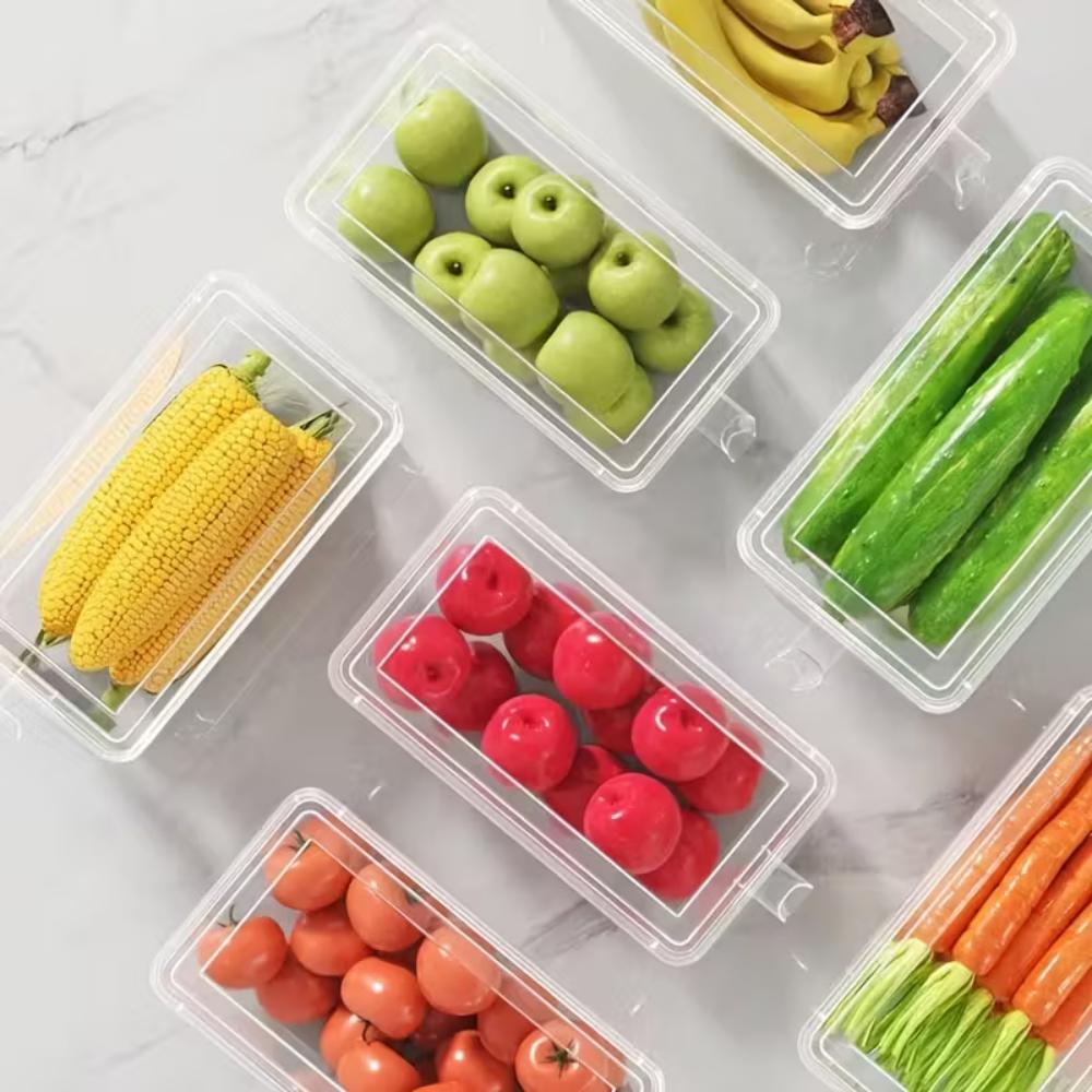 Stackable Food Grade Refrigerator Storage Box With Handle Airtight Fridge Organizer Bins For Food Kitchen Pantry Freezer