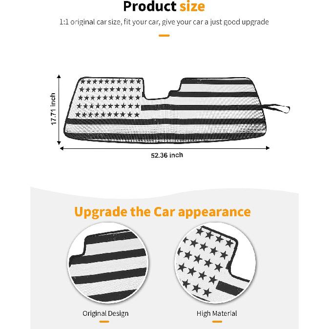 Hoolcar Windshield Sunshade Fit for Ford Bronco Accessories 2021 2022 2023 2024 2025 2026 Sun Shade Heat Shield Sun Visor for Bronco, US Flag