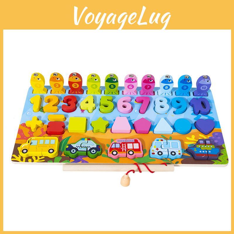 Wooden Fishing Childrens Logarithmic Board Letter Shape Pairing Toy Learning For