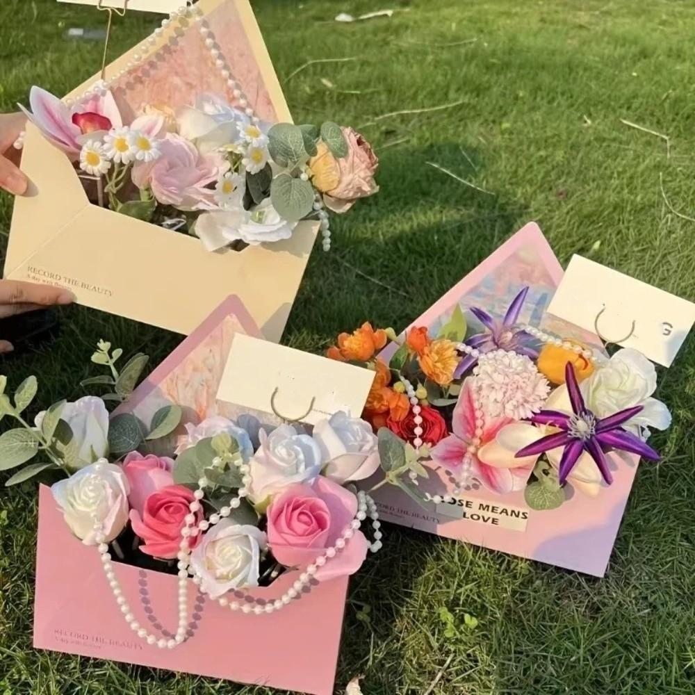5 Pieces Romantic Flower Gift Box Portable Gift Wrapping Box Envelope Floral Box Mother's Day