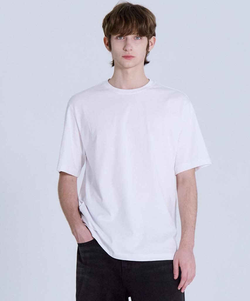BASIC HOUSE Uni Relaxed Fit Round Neck Short Sleeve T-Shirt White Lats0105 (Type B)