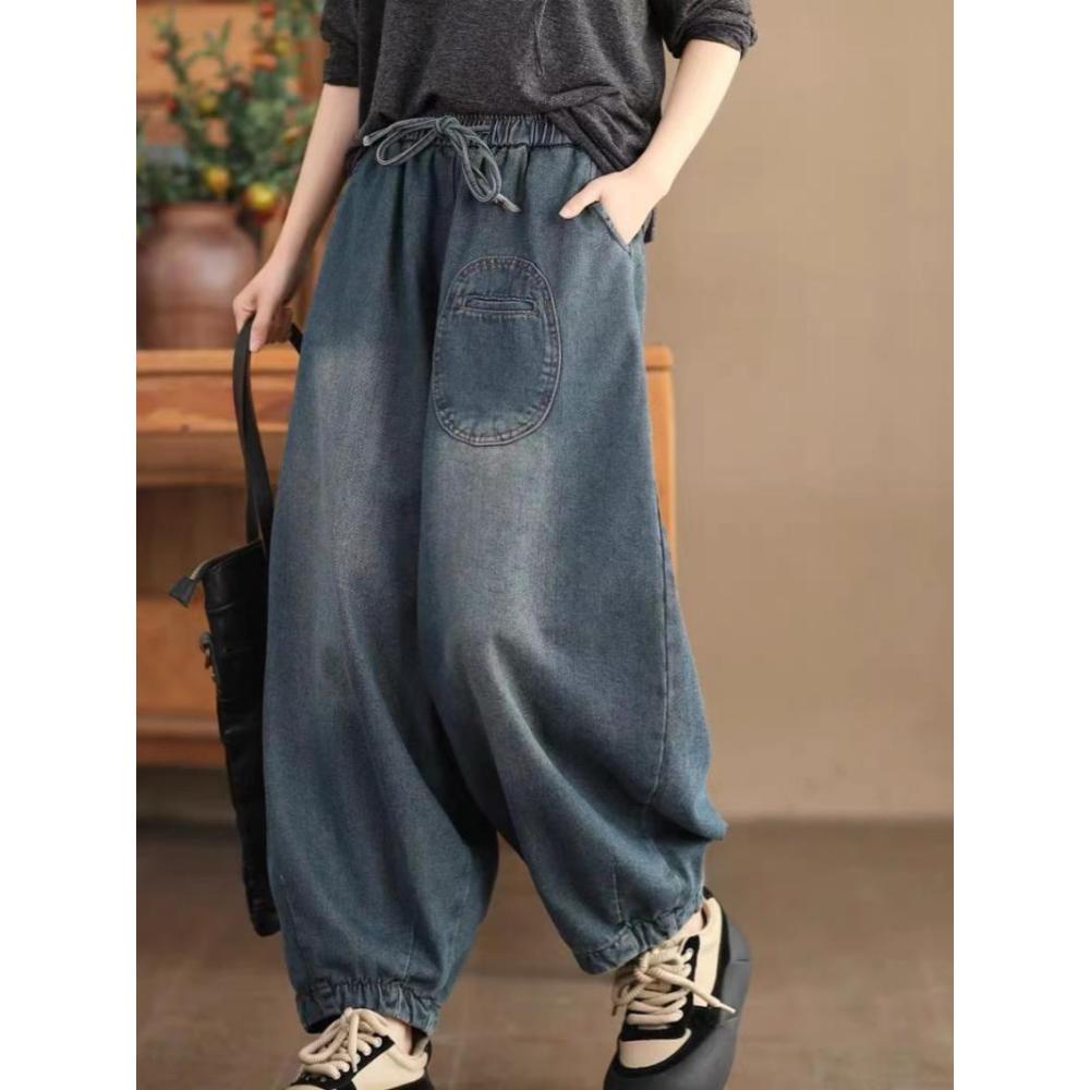 Dames Haren Jeans Løse Lantern Bukser Nye Elastiske Reddik Hverdagsbukser
