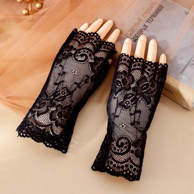 Damen Schwarz Sexy Fingerlose Spitze Sonnenschutz Touchscreen Handschuhe