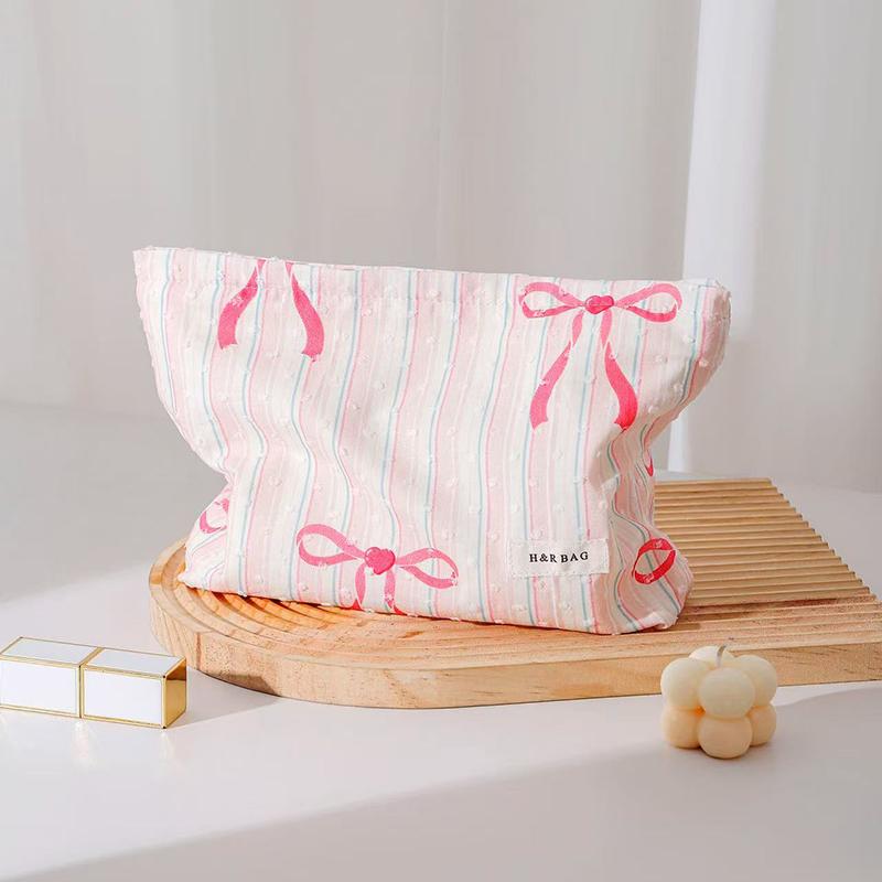 

Ins Check Bowknot Cosmetic Bag Flowers Makeup Bag Travel Clutch Bag Menstrual Bag Sundry Storage Bag
