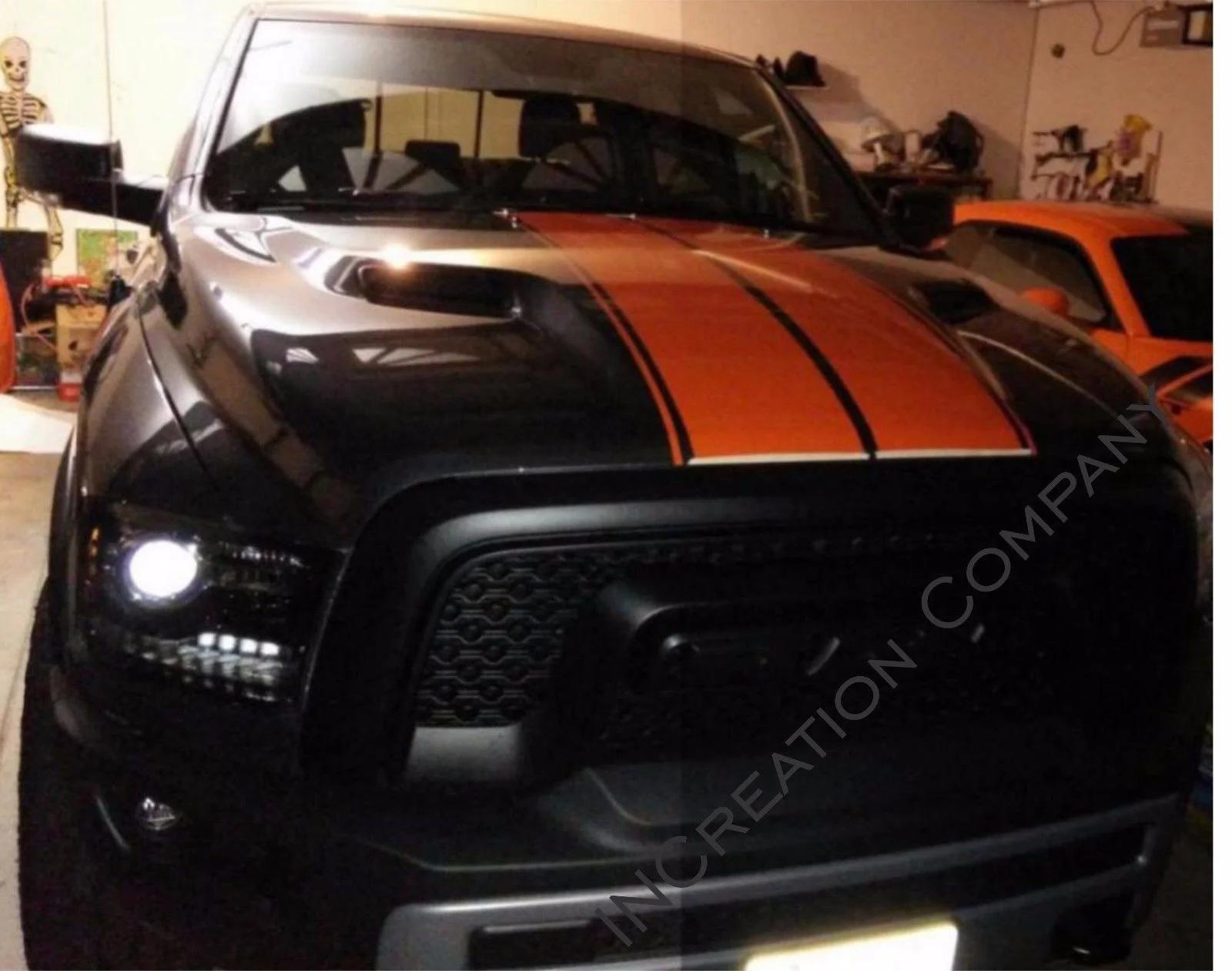 BZY5 For Dodge Ram 1500 vinyl sticker rally stripes rebel factory style hood decals чёрный