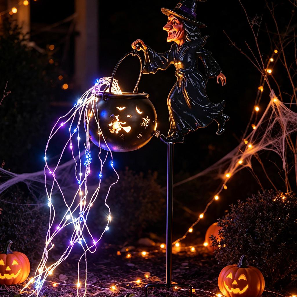 Hexenkessel Gartenlicht mit Leuchteffekt für Halloween und Außendekoration