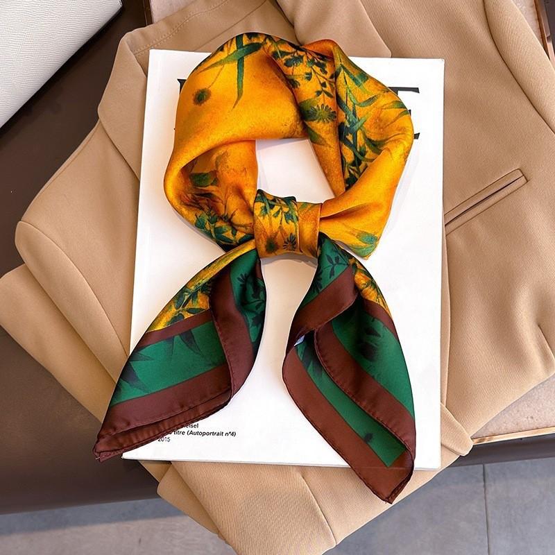 70x70cm Lightweight Silk-Look Square Scarf Women French Chic Hair Band Office Accessory Viscose 96%
