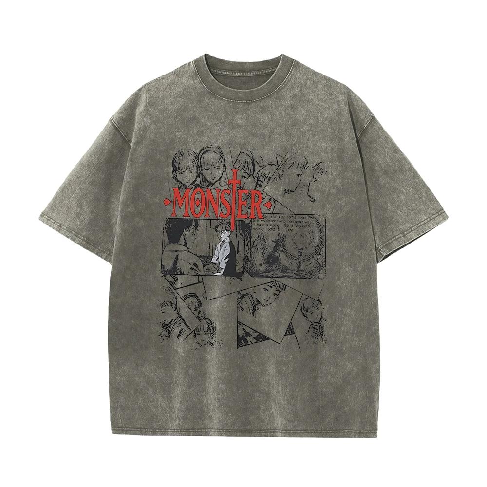 Unisex New Anime Monster T Shirts Washed Men Women Cotton Harajuku T-Shirts High Quality Retro for Men Women Tops Tees Unisex