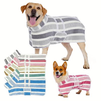1pc Dog Striped Bathrobe Quick-Dry Super Absorbent Pet Bathing Drying Clothes Adjustable Belly Band with Ultra-Soft Fabric