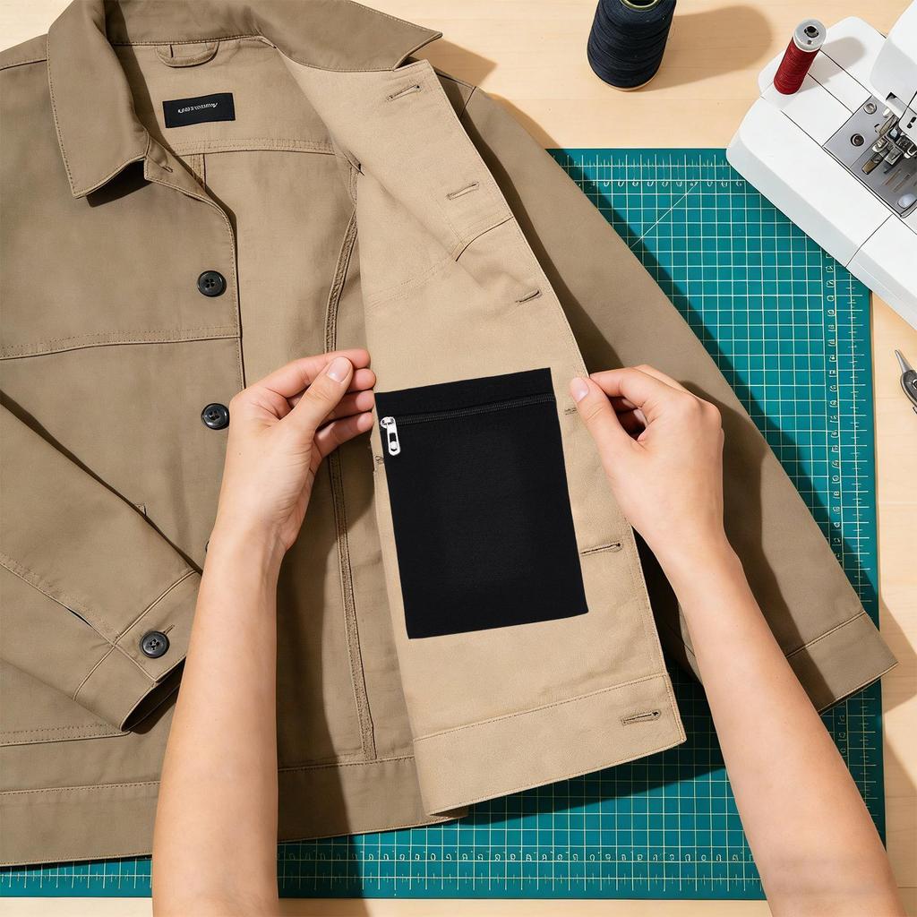 Tasca Antifurto per Abbigliamento Cucibile Busta con Zip di Sicurezza per Giacca Cappotto Felpa, Tasca Nascosta per Viaggio Tasca Laterale Staccabile