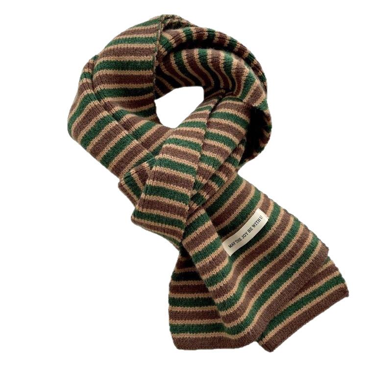 New Striped Knitted Scarf for Women in Winter High End Versatile and Cute Woolen Small Scarf Men's Neck Protector Warm Korean Version