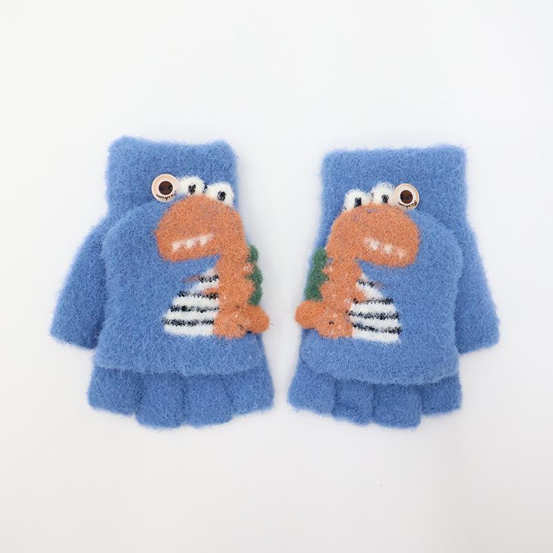 Winter Kids' Dinosaur Half-Finger Warm Gloves - Thick, Anti-Pilling, Cold Protection