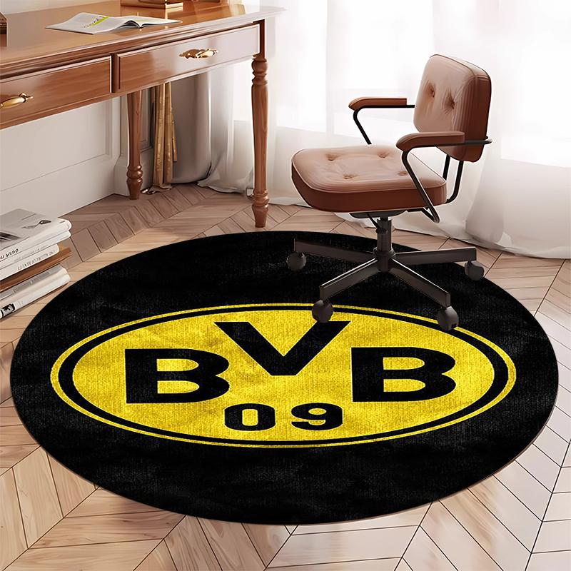 Borussia Dortmund Tištěný Kulatý Koberec Kobereček na Židli Plošný Koberec Rohožky do Vstupní Haly, pro Kancelářskou Židli Obývací Pokoj Ložnici Kuchyň.