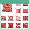 Elegant Red Geometric Wave Cushion Cover With Cotton Linen Material And Invisible Zipper