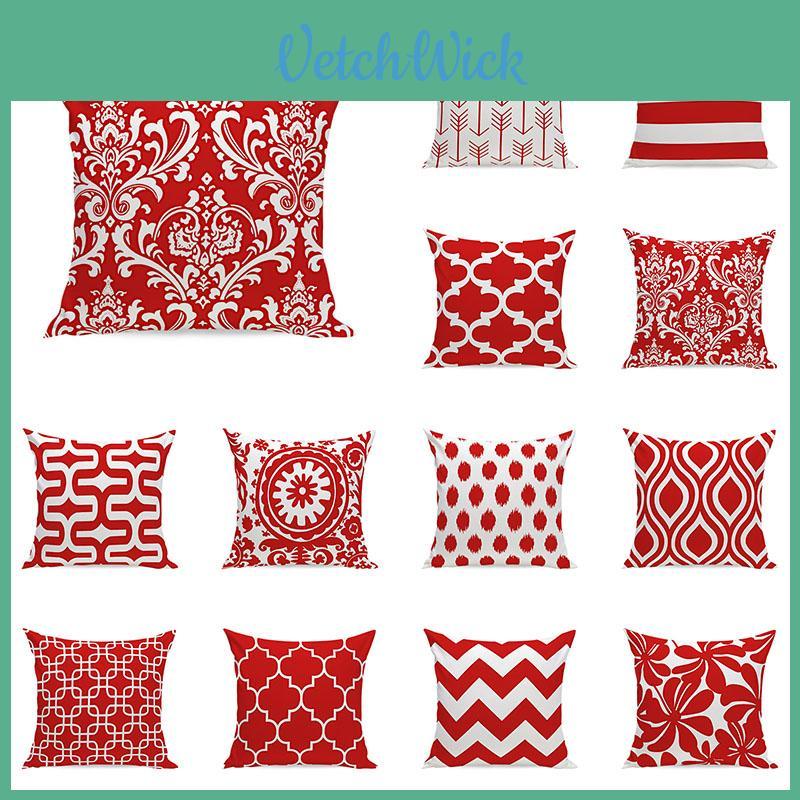 Elegant Red Geometric Wave Cushion Cover With Cotton Linen Material And Invisible Zipper