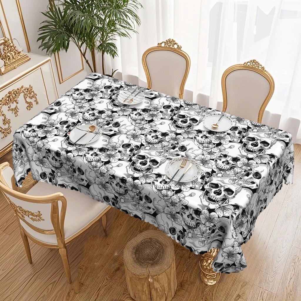1 Scary Skull Pattern Tablecloth, Skull Design Is Suitable For Kitchen, Dining Room Decoration, Home Decoration