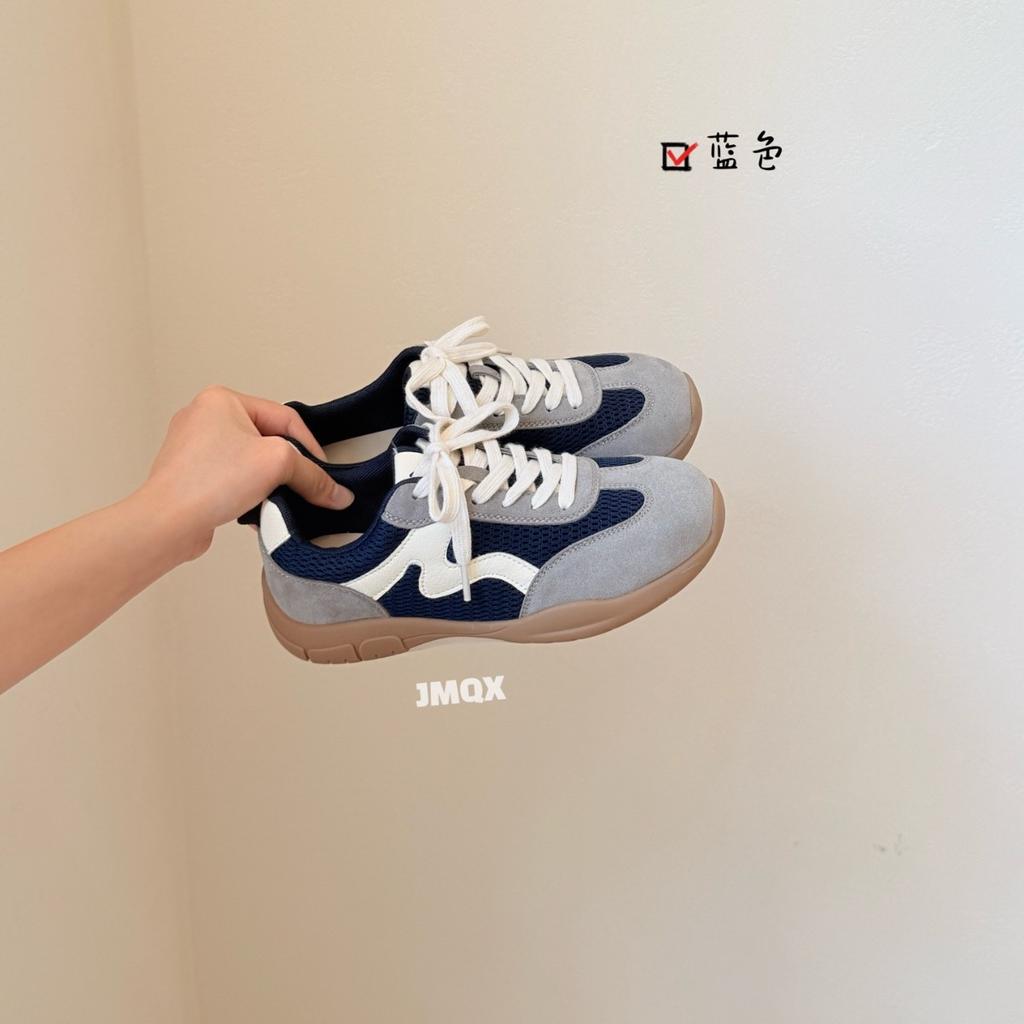 Leather Korean Version Platform Casual Moral Training Shoes Women's 2025 Autumn New Breathable Mesh Color Matching Outdoor Sports Running Shoes