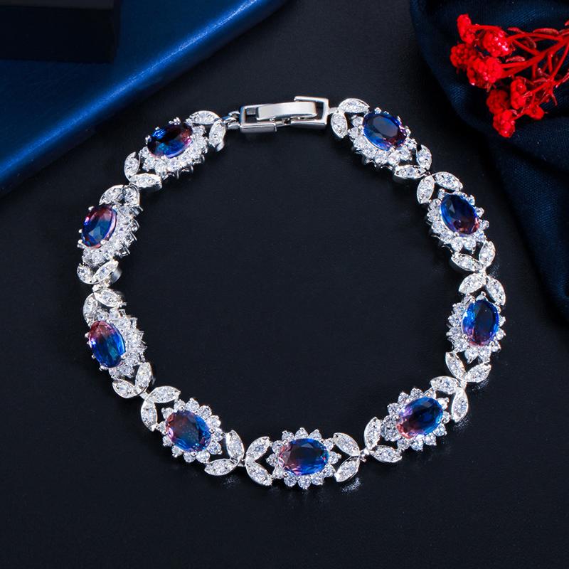 

Женский теннисный браслет WWJ Rainbow Mystical с кубическим цирконием и листьями красный/синий