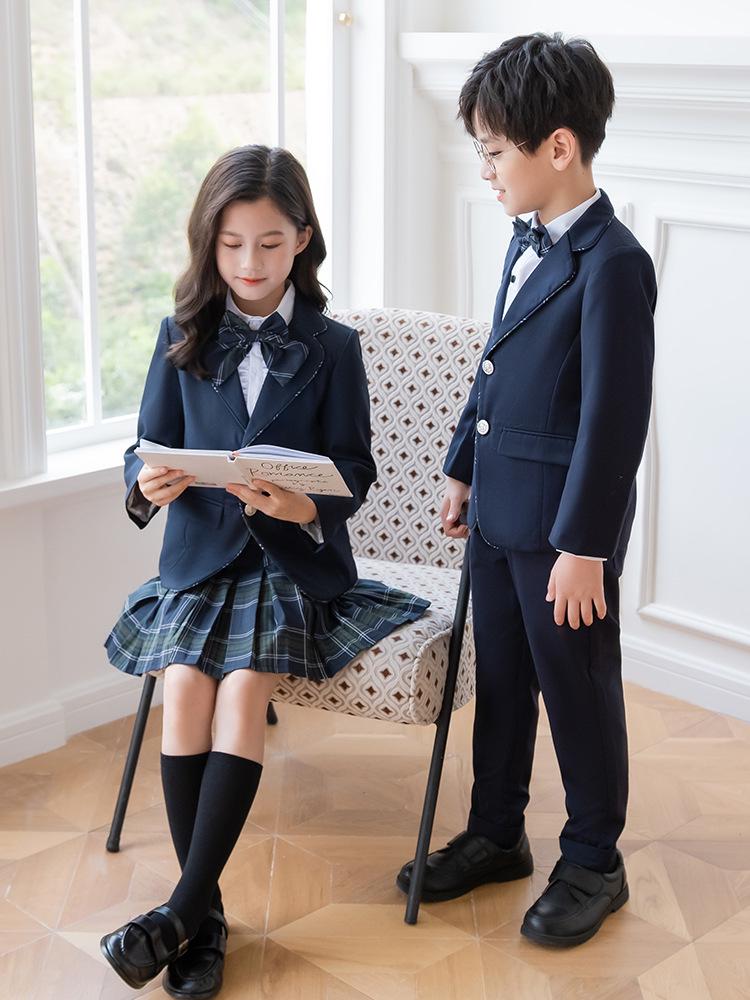 British Style Winter Uniform for Primary and Kindergarten – Children's Velvet Suit Set with Jacket