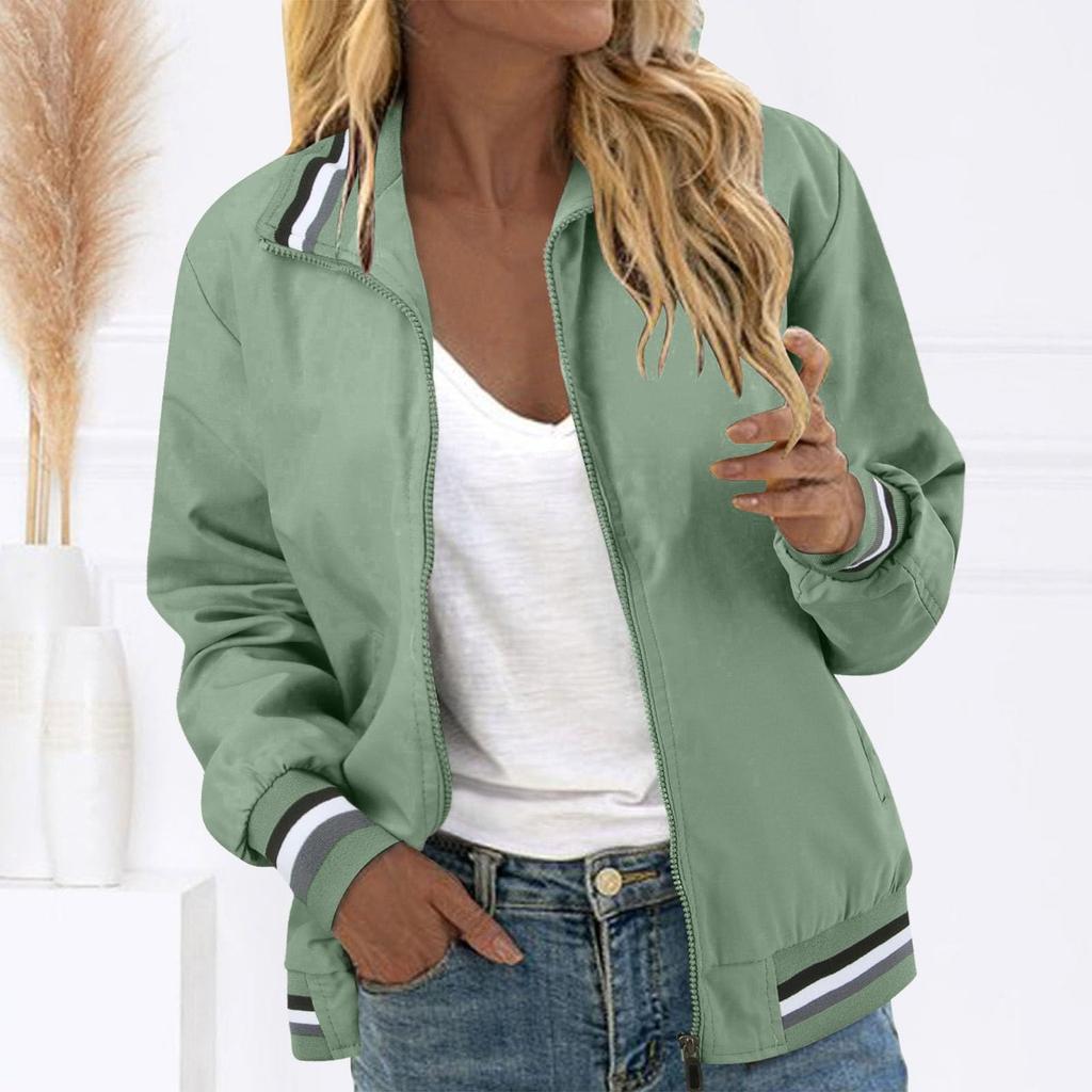 Women's Lightweight Color Baseball Jacket Casual Fall Outerwear with Pockets