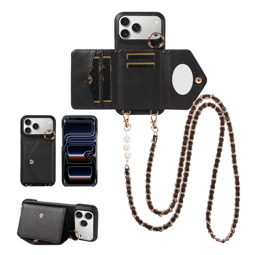 New Design PU Leather Phone Case for IPhone17 16 15 14 13 12 11 Pro Max Plus Mini Crossbody Shockproof Wallet Case with Mirror