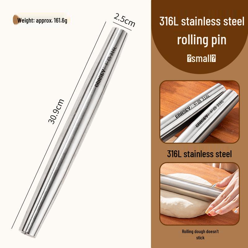 Thickened 316 Stainless Steel Dough Rolling Pin for Dumplings