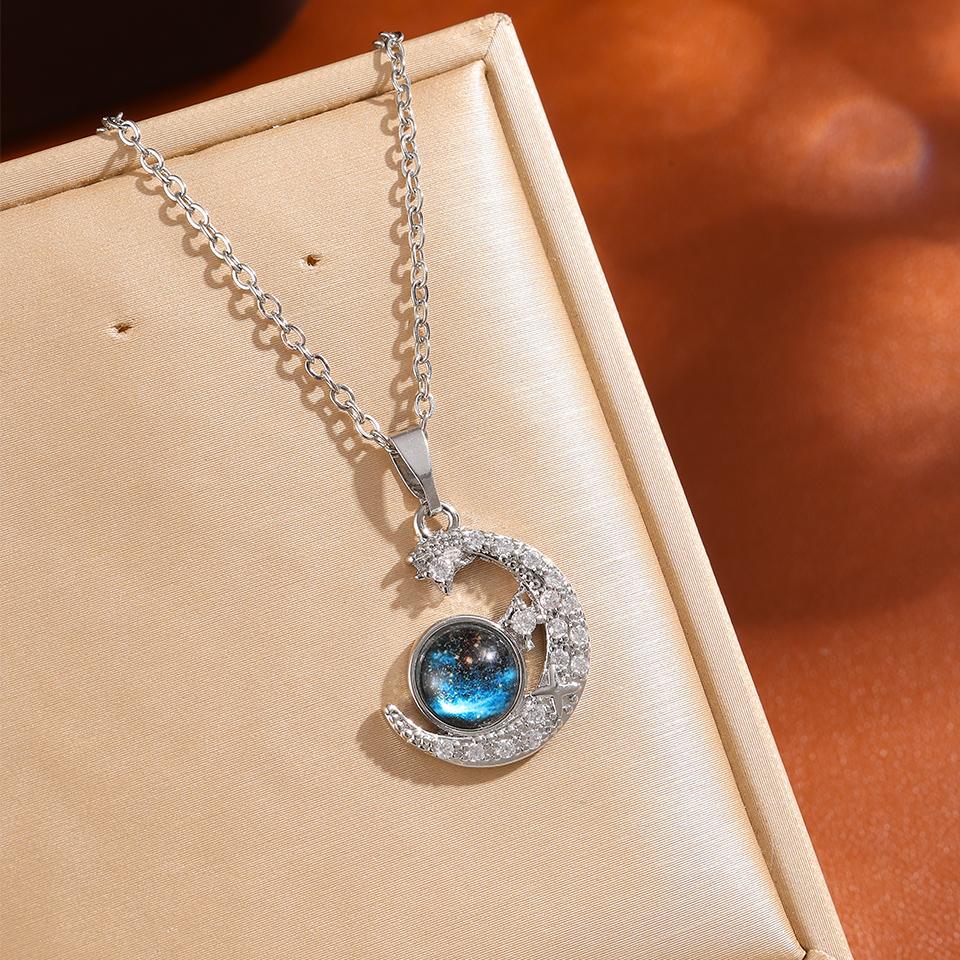 Luksusowy Tytanowa Stal Seria Gwiazd Naszyjnik Dla Kobiet Złoty Kolor Planeta Księżyc Astronauta Wisiorek Naszyjniki Biżuteria Prezenty