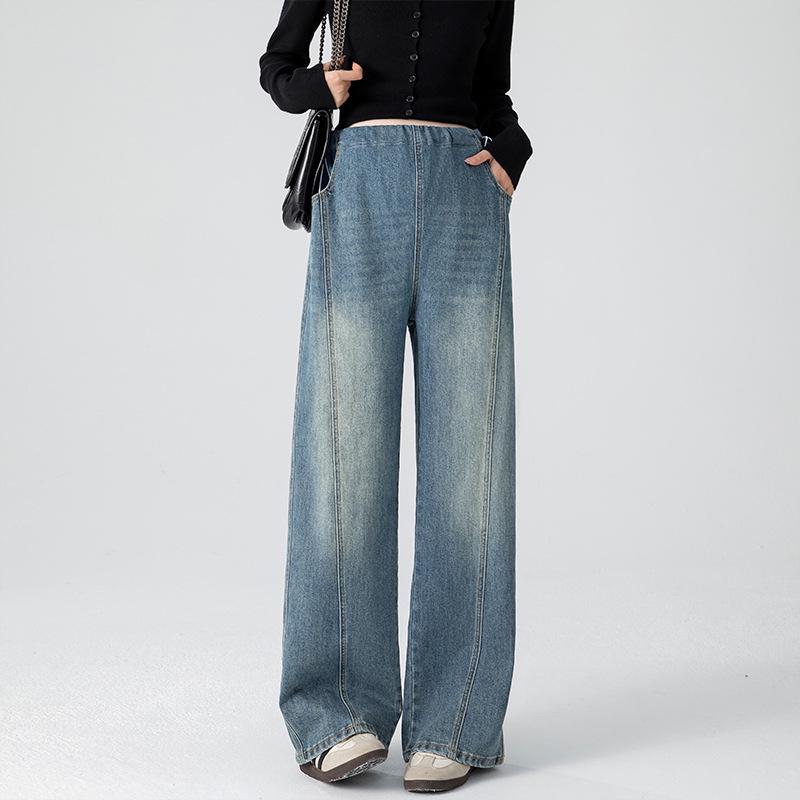 

Stylish High-Waisted Maternity Jeans - Spring/Autumn Drawstring Wide-Leg, Slimming Straight-Leg, Lightweight and Comfortable. L