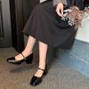 Grape mother has the same temperament, square head and thin word with light mouth commuting thick high heel Mary Jane single shoes women